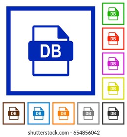 DB file format flat color icons in square frames on white background
