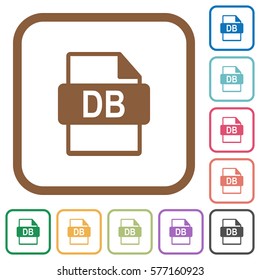 DB file format simple icons in color rounded square frames on white background