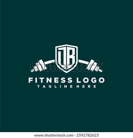 DB initial monogram for fitnes or gym logo with creative shield and barbell design