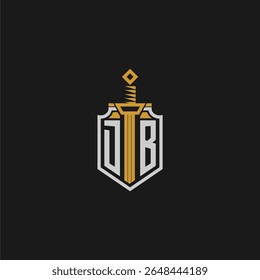 DB monograma inicial para imagem de escudo e espada estilo