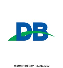 DB initial overlapping swoosh letter logo blue green