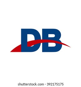 DB initial overlapping swoosh letter logo blue red