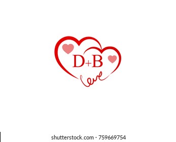 DB Initial wedding invitation, love logo template vector