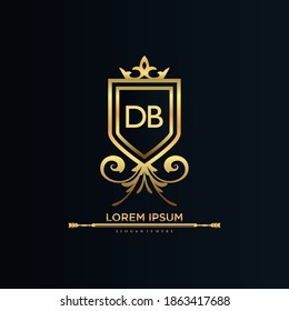 Letra DB inicial con plantilla real. Elegante vector de logotipo de la corona, Ilustración vectorial con logotipo de letras creativas.