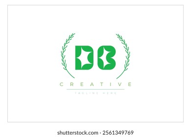 DB letters eco logo with leaf. Fresh nature and healthy leaf logo design.