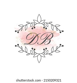 DB letters signature logo, Handwritten logo, DB, DB lettering, Letters DB, D and B logo with flower mandala, Brushstroke, floral and botanical logo, D and B alphabet