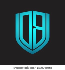 DB Logo monogram with emblem shield design isolated with blue colors on black background