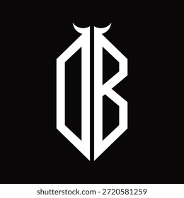 DB Logo-Monogramm mit Hornform, einzelne schwarz-weiße Designvorlage auf schwarzem Hintergrund