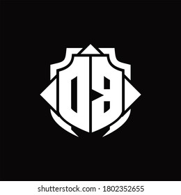 DB logo monogram with shield line and 3 arrows shape design template on black background