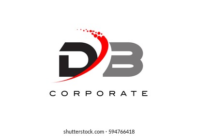 DB Modern Letter Logo Design with Red Swoosh and Dots