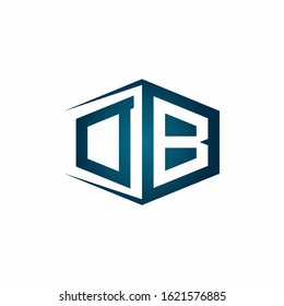 DB monogram logo with hexagon shape and negative space style ribbon design template