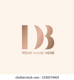 DB monogram.Typographic logo with letter d and letter b overlapped.Rose gold lettering icon.Alphabet initials sign isolated on light background.Modern,elegant,beauty,fashion style.Signature branding.
