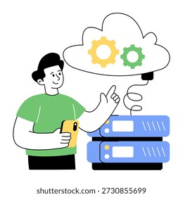 Db rack with gear and cloud, illustration of cloud server setting