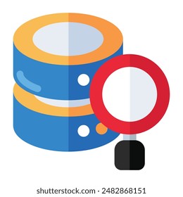 Db rack with magnifying glass, icon of database analysis