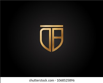 DB shield shape Letter Design in gold color