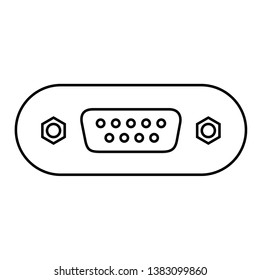 DB style connector. Vector outline icon isolated on white background.