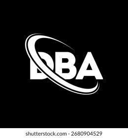 Logotipo de DBA. Carta DBA. Diseño de logotipo de carta DBA. Iniciales Logotipo de DBA vinculado con el círculo y el logotipo del monograma en mayúsculas. Tipografía DBA para tecnología, negocio y marca inmobiliaria.