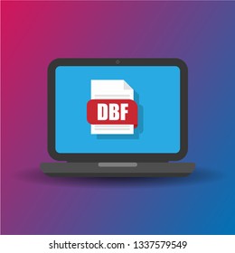 DBF file format icon and laptop - flat design
