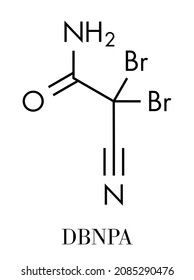 DBNPA (2,2-dibromo-3-nitrilopropionamide) biocide, chemical structure. Quick-kill biocide that rapidly breaks down in water. Skeletal formula. svg