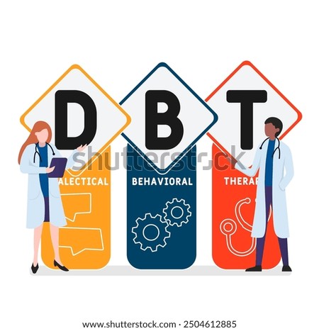 DBT - Dialectical Behavioral Therapy acronym. business concept background. vector illustration concept with keywords and icons. lettering illustration with icons for web banner, flyer, landing pag