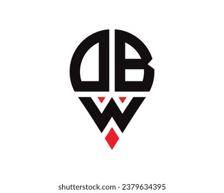 DBW letter location shape logo design. DBW letter location logo simple design.