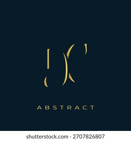 Diseño de logotipo dorado Abstractas de DC. Abstractas composición de símbolos de oro sobre un fondo azul marino oscuro