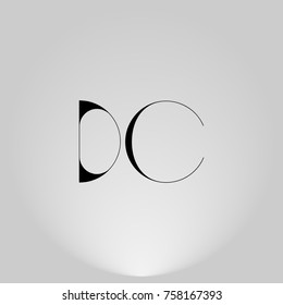 DC Black thin minimalist LOGO Design with Highlight on Gray background.