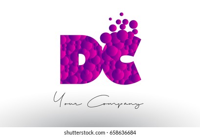DC D C Dots Letter Logo with Purple Pink Magenta Bubbles Texture Vector.