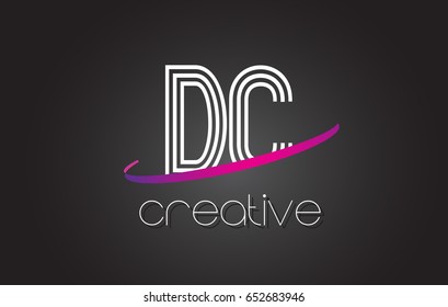 DC D C Letter Logo with Lines Design And Purple Swoosh Vector Letters Illustration.