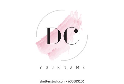 DC D C Watercolor Letter Logo Design with Circular Shape and Pastel Pink Brush.