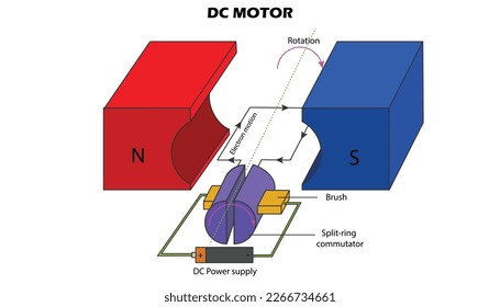 DC Electric motor diagram with labeled parts