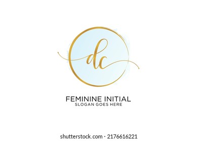 DC handwriting logo with circle template vector signature, wedding, fashion, floral and botanical with creative template.