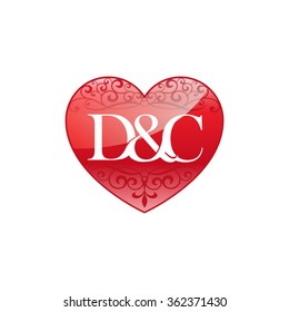 D&C initial letter couple logo with ornament heart shape