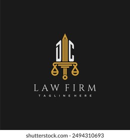 DC initial monogram for lawfirm logo with sword and scale
