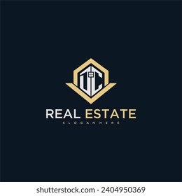 DC initial monogram logo for real estate with home shape creative design