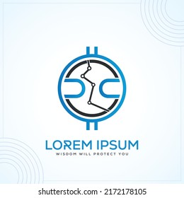 DC letter blockchain cryptocurrency modern creative premium logo design vector template