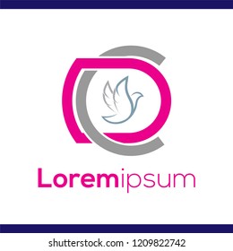 DC Letter with dove vector Logo element. Cremations design collection. Vector illustration
