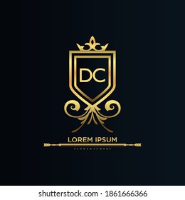 DC Letter Initial with Royal Template.elegant with crown logo vector, Creative Lettering Logo Vector Illustration.