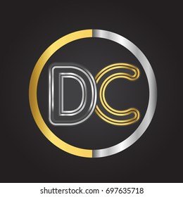 DC Letter logo in a circle. gold and silver colored. Vector design template elements for your business or company identity.