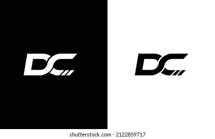 DC letter logo isolated on black and white background.