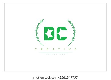 DC letters eco logo with leaf. Fresh nature and healthy leaf logo design.