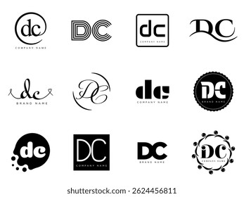 DC logo company template. Letter d and c logotype. Set different classic serif lettering and modern bold text with design elements. Initial font typography. Collection trendy business identity.