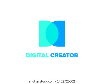 DC logo. Creative letter D and C constructed from the same figure. Minimal Digital Creator logotype. Modern Geometric vector symbol 