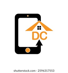 DC logo design, DC simple and modern logo. DC luxurious alphabet mobile phone with home icon design
