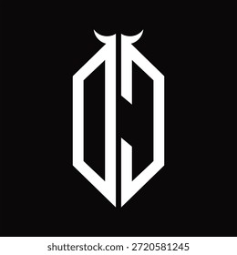 Monograma DC Logo com forma de chifre isolado preto e branco modelo de design em fundo preto