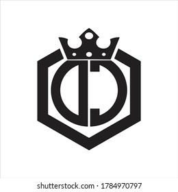 Monogramm des DC-Logos, abgerundet durch Hexagon-Form mit Kronendesign-Vorlage auf weißem Hintergrund