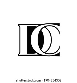 Logo de monograma DC.Icono de firma tipográfica abstracta.Letra d y letra c superpuesta.Signo de letras aislado en el fondo de la luz.Iniciales de alfabeto.Caracteres serif en mayúsculas.