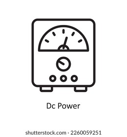 Ilustración de diseño del icono de contorno del vector de potencia de CC. Símbolo de ingeniería sobre archivo EPS 10 de fondo blanco