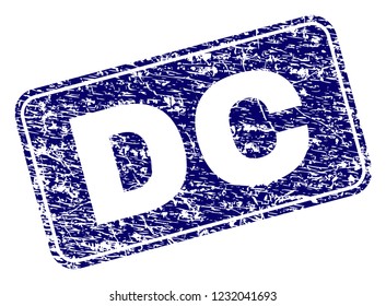 DC stamp seal print with grunge style. Seal shape is a rounded rectangle with frame. Blue vector rubber print of DC caption with grunge style.