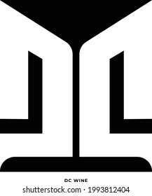 DC text logo with wine in center as base concept design